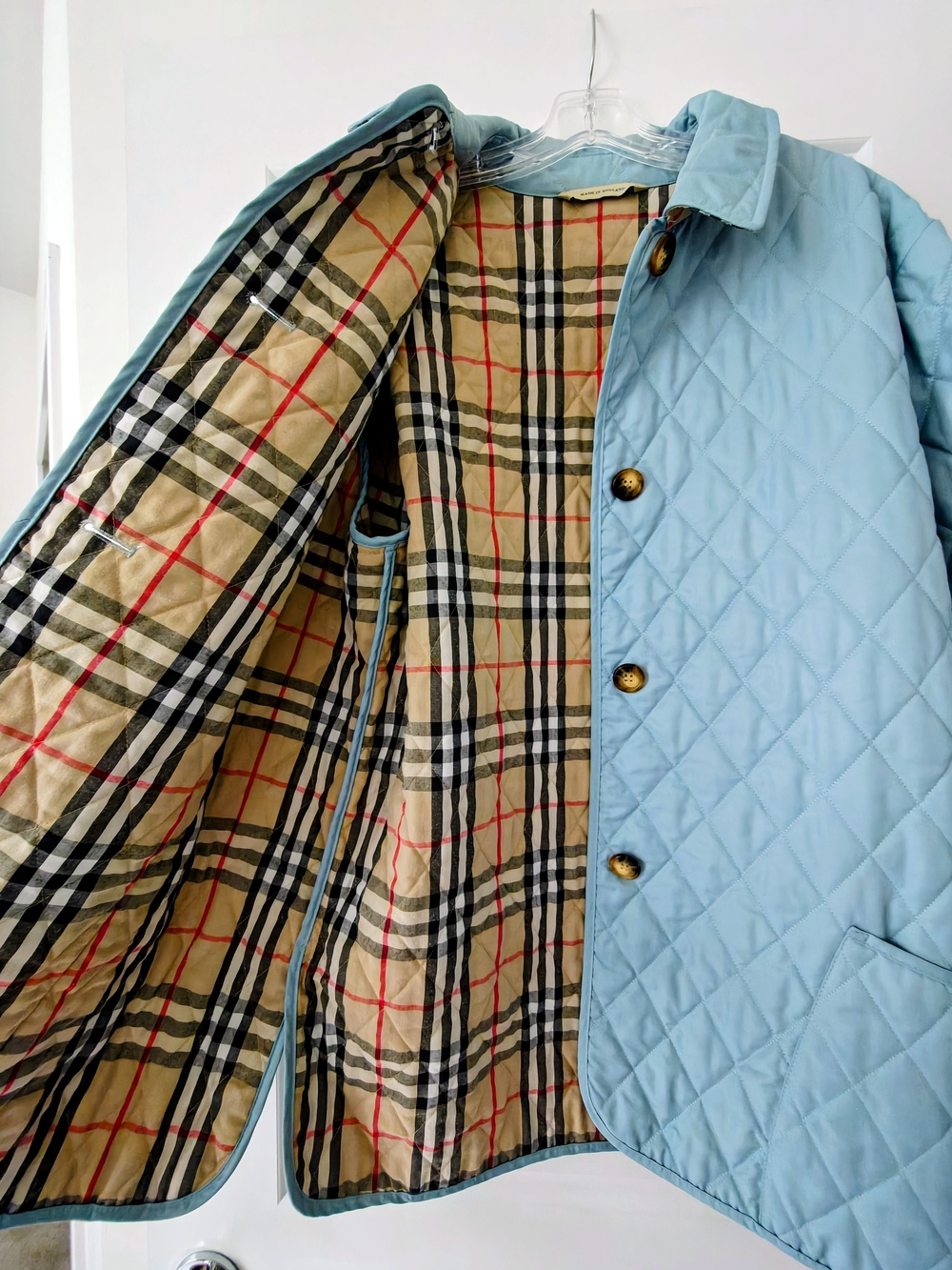 Burberry Light Blue Quilted Shirt Jacket with Classic Check Lining - Picture 3 of 6